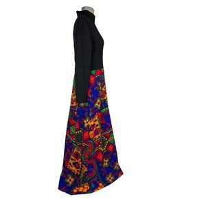 Eclectic Bold Colorful Floral Full Length Maxi Dress Authentic Vintage